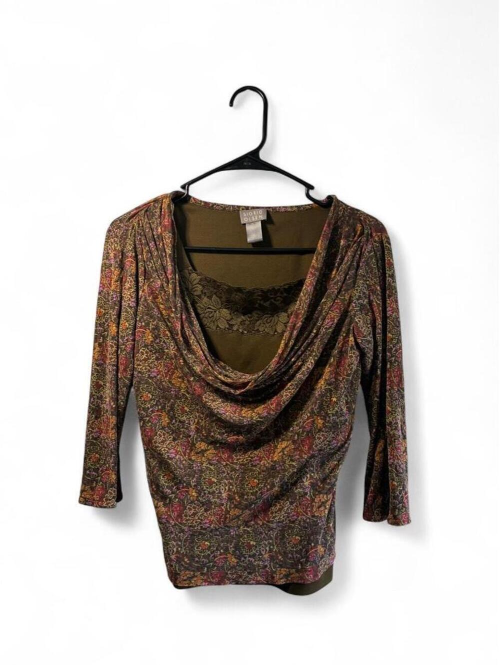 Y2K Fairy Core Sigrid Olsen Women's Brown Multi-Colored Paisley Cowl